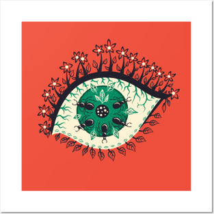 Psychedelic Eye With Leaves And Bugs Posters and Art